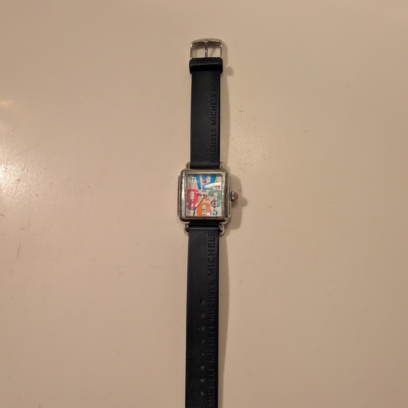 MICHELE Deco Carousel Vintage Women's Watch | Silver Case 16mm Silicone Strap - Picture 2 of 6